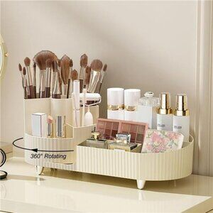 Rotating Makeup Organizer Countertop Storage Tray Brush Holder Vanity Case